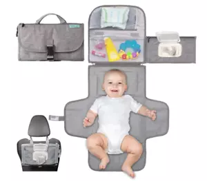 Kopi Baby Portable Diaper Changing Pad – Travel Bag & Wipes Pocket, Grey - Picture 1 of 9