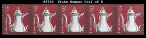 USA4 #3759 MNH PNC5 Pl #S1111 Silver Coffee Pot - Picture 1 of 1