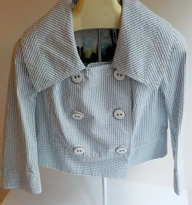 Daughters of the Liberation Women’s Blue Ivory Stripe Jacket Cotton Blend - Photo 1/5