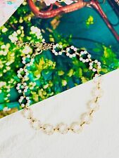 White Pearls Seed Bead Round, Choker Clavicle Chain Necklace Gold Women Her Gift