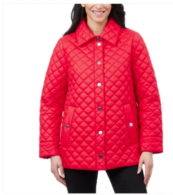 Anne Klein Women's Jacket Quilted Side-Slit Midweight Snap-Front, Red, 2XL - Image 1 of 4