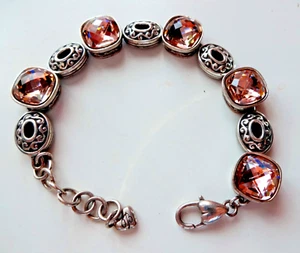 Brighton Heart Silver Hot Pink Swarovski Crystals Adjustable 8.5" Bracelet RARE - Picture 1 of 8