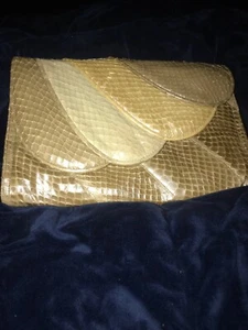 VINTAGE MORRIS MOSKOWITZ TAN REPTILE SNAKESKIN CLUTCH Great condition - Picture 1 of 3