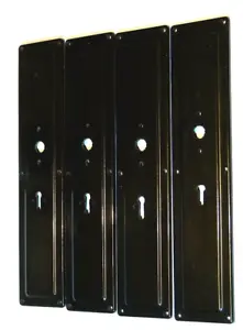 JOB LOT X4 BLACK BAKELITE ART DECO DOOR FINGER PLATES WITH KEYHOLES - Picture 1 of 4