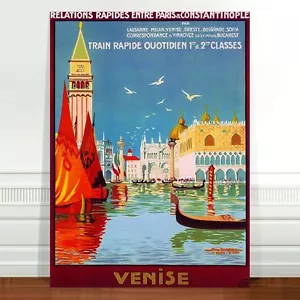 Vintage Travel Poster Art ~ CANVAS PRINT 18x12" ~ Venise Italy - Bild 1 von 1
