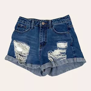 Pantalones cortos de jean desgastados SHEIN para mujer talla XS corte tiro alto lavado a la piedra - Imagen 1 de 8
