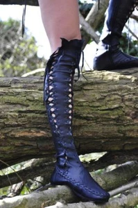 Stivali donna vintage sopra il ginocchio Roma pelle lacci mocassini scarpe basse - Foto 1 di 29