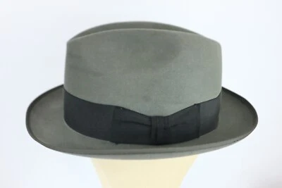 Large Vintage John B Stetson ROYAL STETSON Fedora Hat Gray Wool Felt Black Band - Image 1 of 4