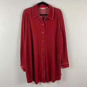 Weiche Umrandung rot Samt Boyfriend Knopfleiste Tunika Shirt Größe 1X - Bild 1 von 10