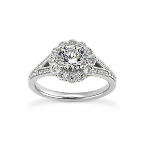 1 1/2ct D SI2 Round Natural Certified Diamonds 14k T/T Gold Halo Side-Stone Ring - Picture 1 of 4