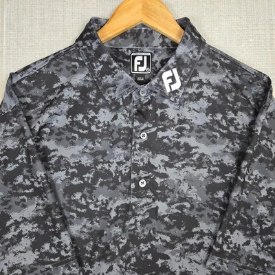 FOOTJOY Mens Size 2XL Athletic Fit Black Camouflage Polo Shirt Collar Tour Logo - Image 1 of 4