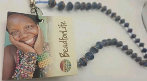 Vintage Authentic Ugandan 'Bead For Life' Hand Crafted Necklace, Blue Beading - Picture 1 of 9