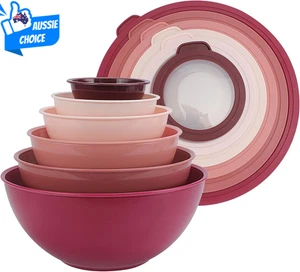 12 Piece Mixing Bowls Set with TPR Lids Microwave Safe Nesting Design Rose Color - Picture 1 of 10