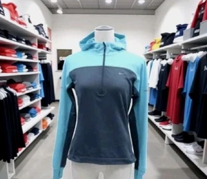 Nike Damen Dri-Fit blau Fleece gefüttert Kapuze Lauf Pullover Jacke! M - Bild 1 von 3