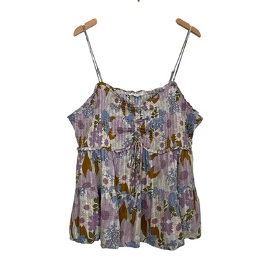 Regata American Eagle floral cami em camadas XXL roxa marrom sem mangas - Imagem 1 de 4