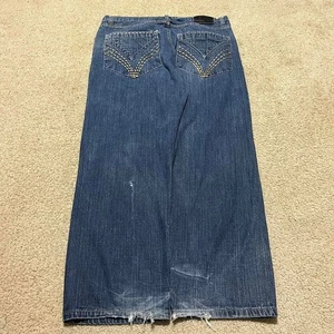 Qruel Y2K Baggy Skater Embroidered Wide Leg Distressed Jeans 38x32 - Picture 1 of 6