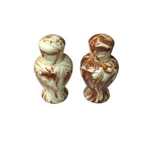 Brown Swirl Ceramic Salt and Pepper Shakers 3 1/4" H - Picture 1 of 5