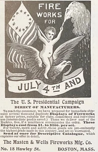 Masten&Wells FEUERWERK 4. Juli RAR! Vintage 1896 Printanzeige ~ US Presidential Campaign - Bild 1 von 2