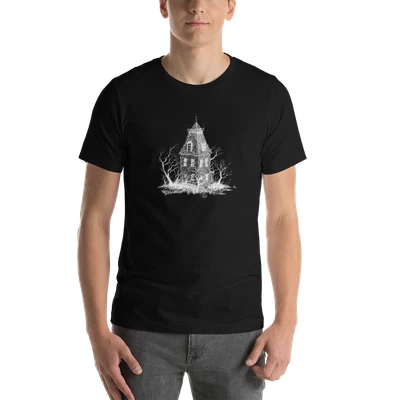 Camiseta Unisex Creepy Haunted House Versión Oscura, Camisa Temática Scary Halloween Foto 1 de 4