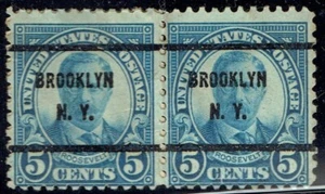 1926 5c ROOSEVELT w/Bureau precancel pair f/BROOKLYN (637-61). NICE PAIR! - Picture 1 of 1