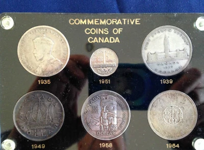 1935-1964 Commemorative Coins of Canada 5 Silver Dollars + 1951 Nickel  E0921 - Image 1 of 4