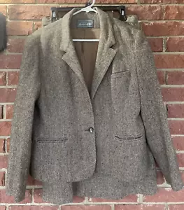 Vintage Skirt Suit Womens Size 12 13 14 Brown Wool Tweed Career Secretary Lined - Picture 1 of 18