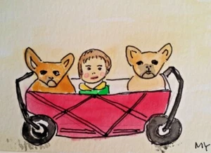  ACEO Original - Acuarela para bebés y perros 2,5 x 3,5 Firmada por MY - Imagen 1 de 2