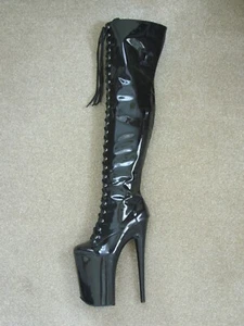 LEFT BOOT ONLY black patent PVC extreme 9.5 inch heel thigh boot - UK 5 / EU 38 - Picture 1 of 9