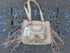 Montana West hellbraune Lederhandtasche echte lange Fransen verdeckte Pistolentasche neu mit Etikett - Bild 1 von 14