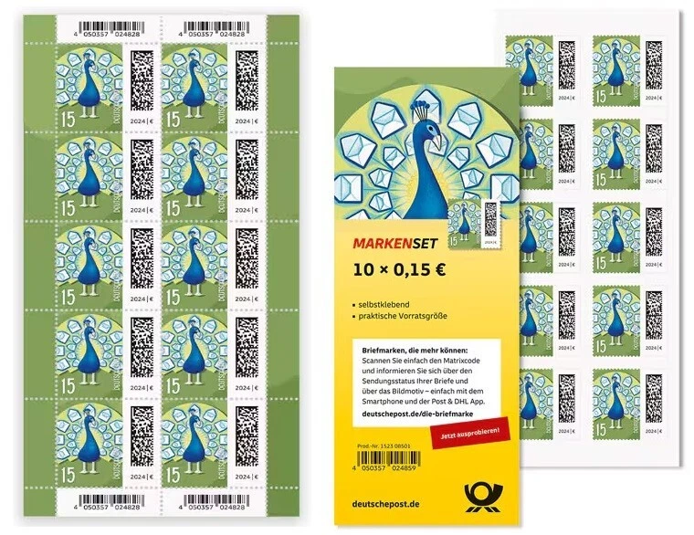 Germany 2024 Worl of Letters Peacock Regular and Selfadhesive MNH Sheets x10 - Image 1 of 1