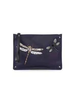 NWT Valentino Garavani $745 ​Beaded Butterfly Wristlet Pouch, Marine - Image 1 of 4