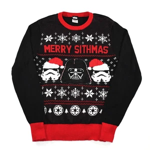 Star Wars Ugly Christmas Sweater Mens S Black MERRY SITHMAS Darth Vader Troopers - Picture 1 of 13