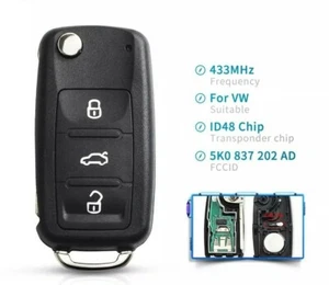 5K0837202AD Flip Remote Key 434MHz Fits VW Volkswagen Golf PASSAT Car Keyless - Picture 1 of 6