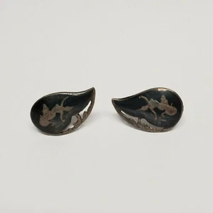Pendientes traseros a tornillo vintage con incrustaciones de plata esterlina Deinsiam - Imagen 1 de 4