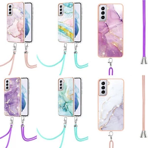 Phone Cover for Samsung S23 S22 S21 Plus Color Marble+Lanyard Silicone Back Case - Picture 1 of 16