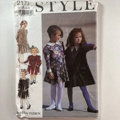 Style 2177 Girl Child Dress Drop Waist Collar Swing Pockets New Uncut Pattern - Image 1 of 4