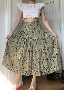 Vtg 90s Does 1940s Jones New York Paisley Silk Pleated Midi Skirt Yoke 6P Petite - Picture 1 of 11