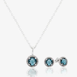 Sterling Silver Blue Crystal Pendant & Stud Earrings Jewellery Set E613040-4 ... - Picture 1 of 1