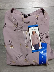 Hilary Radley Shirt Adult Large Purple Mauve Floral V-Neck Blouse Womens - Picture 1 of 4