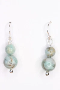 Emerald Green 6 & 9mm Ball Natural Gemstone 925 Sterling Silver Earrings 1 1/4" - Picture 1 of 3