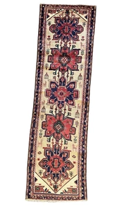 VINTAGE KARAJE RUNNER, HAND MADE HALLWAY WOOL CAUCASIAN RUG CARPET 10'8" X 3'2" - Picture 1 of 9