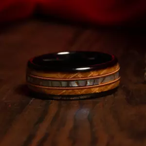 Cuerda de guitarra de 8 mm y barril de whisky alianza de boda de tungsteno para hombre - carcasa de abulón - Imagen 1 de 8