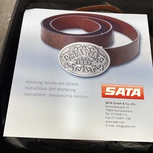 SATA GENUINE LEATHER BELT (50” x 1.5”) & BACKLE (3.5” x 2.75” x 1/8”) W/ORIG.BOX - Picture 1 of 16