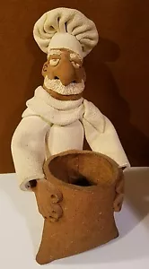 Ton Keramik Utensilienhalter Mann Häuptling große Nase Schnurrbart Volkskunst Skulptur Figur - Bild 1 von 11
