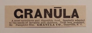 Anuncio de Granula Co. 1893 Dansville, Nueva York - Imagen 1 de 2