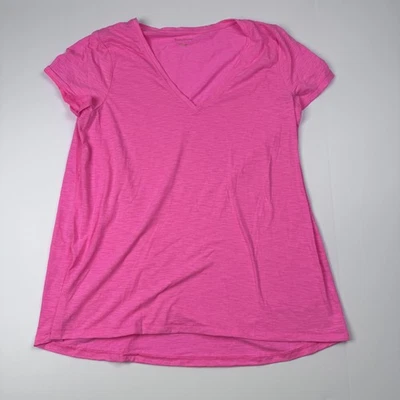 Camisa Lilly Pulitzer Para Mujer Grande Rosa Cuello en V Tejido Slub Dobladillo Alto Bajo Camiseta Informal Foto 1 de 4