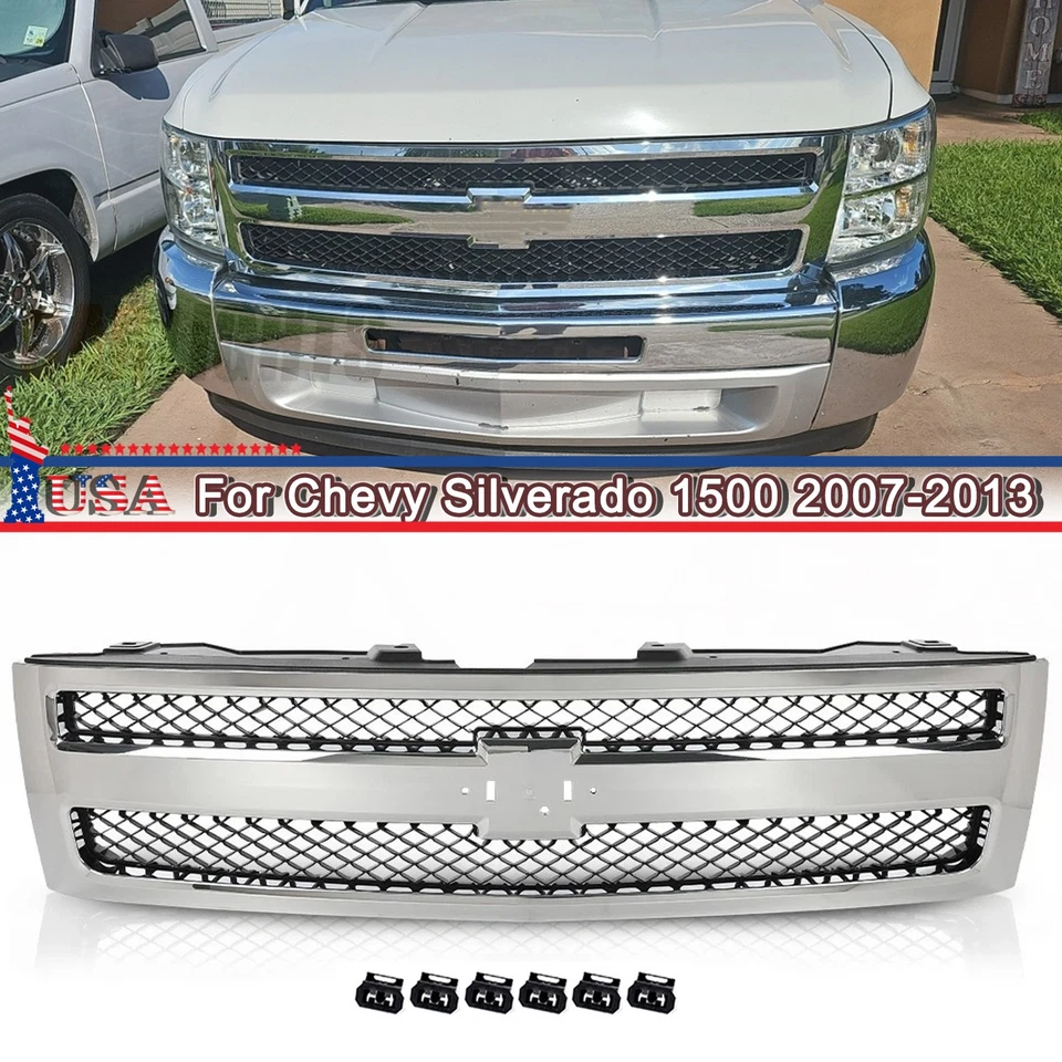 Fit For 2007-2013 Chevy Silverado 1500 Grille Grill Chrome Shell w/ Black Insert Foto 1 de 4