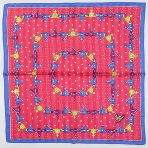 HK69- Vivienne Westwood Red Logo Handkerchief Polka Dot Cotton Scarf 19"x19" - Picture 1 of 10