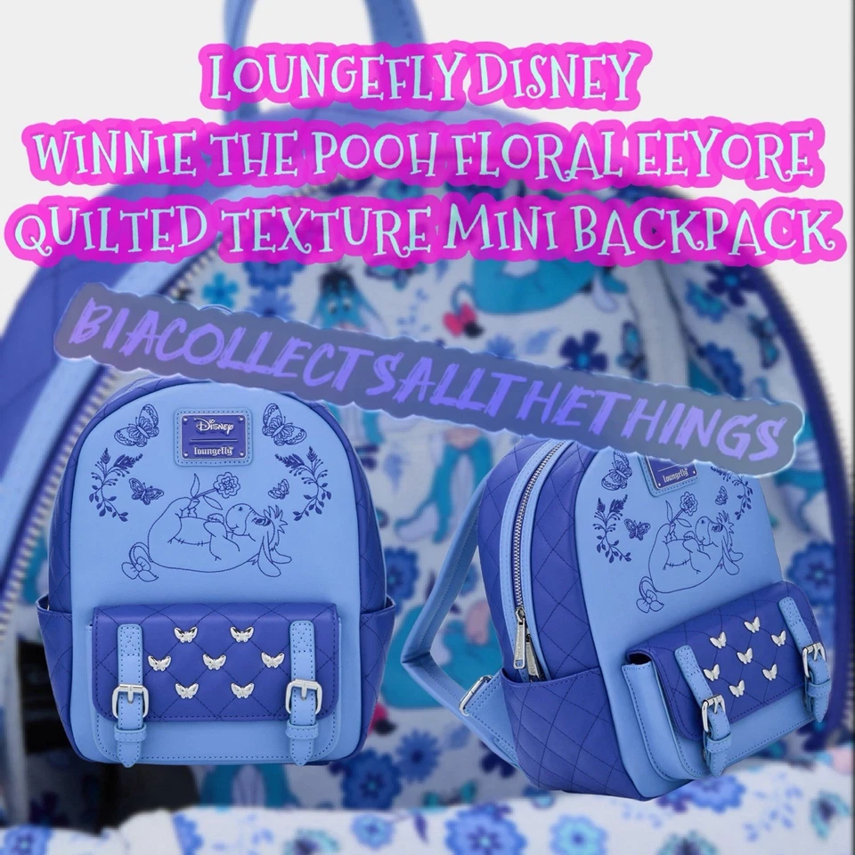 NUEVO CON ETIQUETAS LOUNGEFLY Disney Winnie The Pooh Floral Eeyore Acolchado Textura Mini Mochila Foto 1 de 4