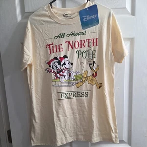 T-Shirt Disney Natale Unisex Topolino Minnie Pluto Polo Nord Express Large - Foto 1 di 6